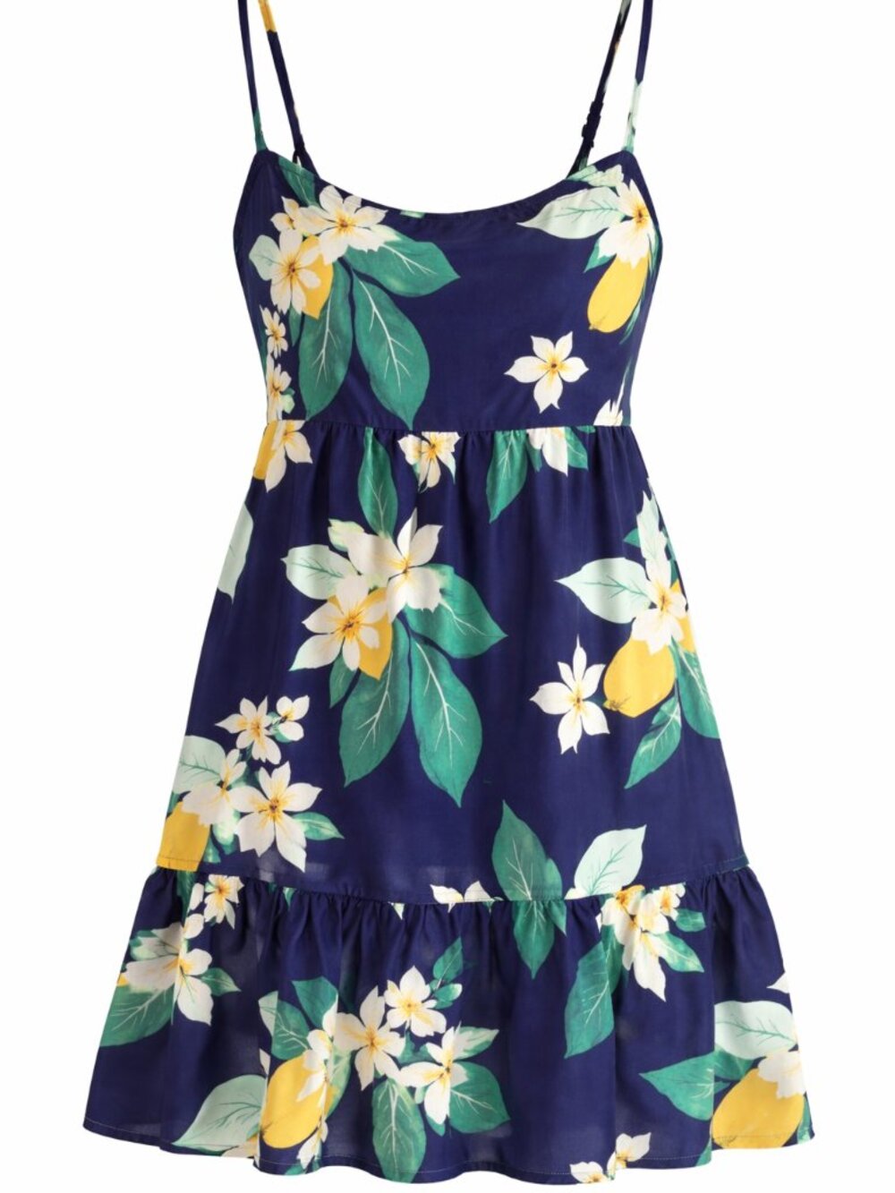 Old Navy XXL Navy Floral Lemon Print Dress Smocked Back Cami Sundress Summer